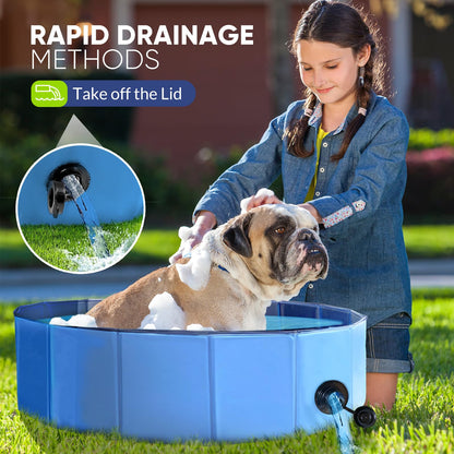 Dog Pool, Foldable Pet Swimming Pool with 6mm High-Strength PP Board, Hard Plastic Collapsible Doggy Pools for Small Dogs Kitty Duck,Non-Slip Doggie Bathtub Quick to Set Up and Drainage Hole(32x8in)