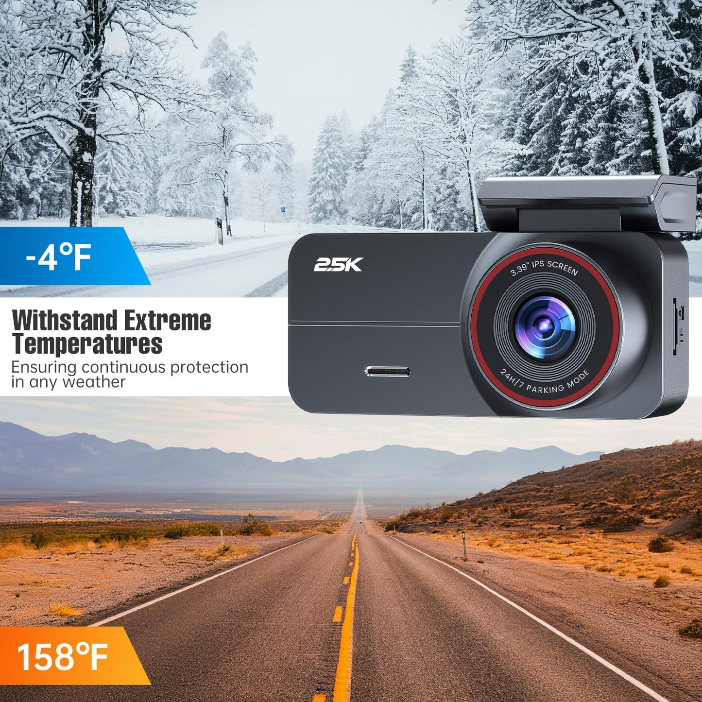 Yonvim Dash Cam Front and Rear 2.5K + 1080P QHD Dual Dash Camera for Cars 3.39” IPS Dashcam, Night Vision, G-Sensor Loop Recording, 64GB Card Included, 160° Wide Angle, 24H Parking Mode