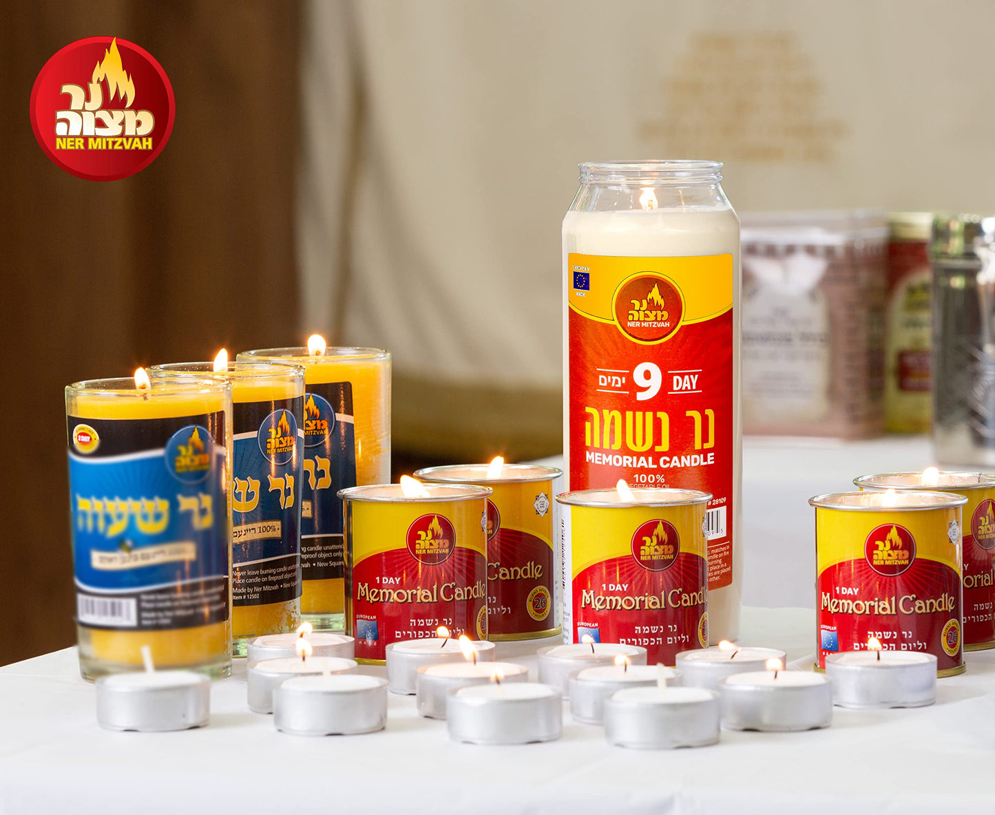 Ner Mitzvah 9 Day Yartzeit Candle - 6 Pack Kosher Yahrtzeit Memorial and Yom Kippur Candle in Plastic Holder
