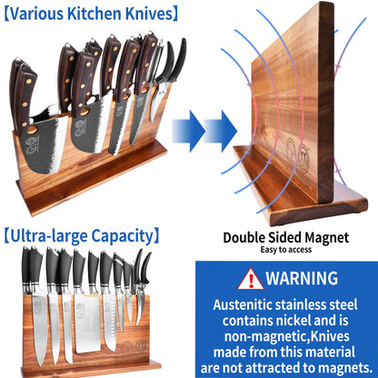 XYJ Authentic Since 1986, Magnetic Knife Block, Double Side Kitchen Knife Stand, Acacia Wood, Magnetic Knife Holder with Strong Enhanced Magnets,Knives Storage Rack Stand for Home Kitchen