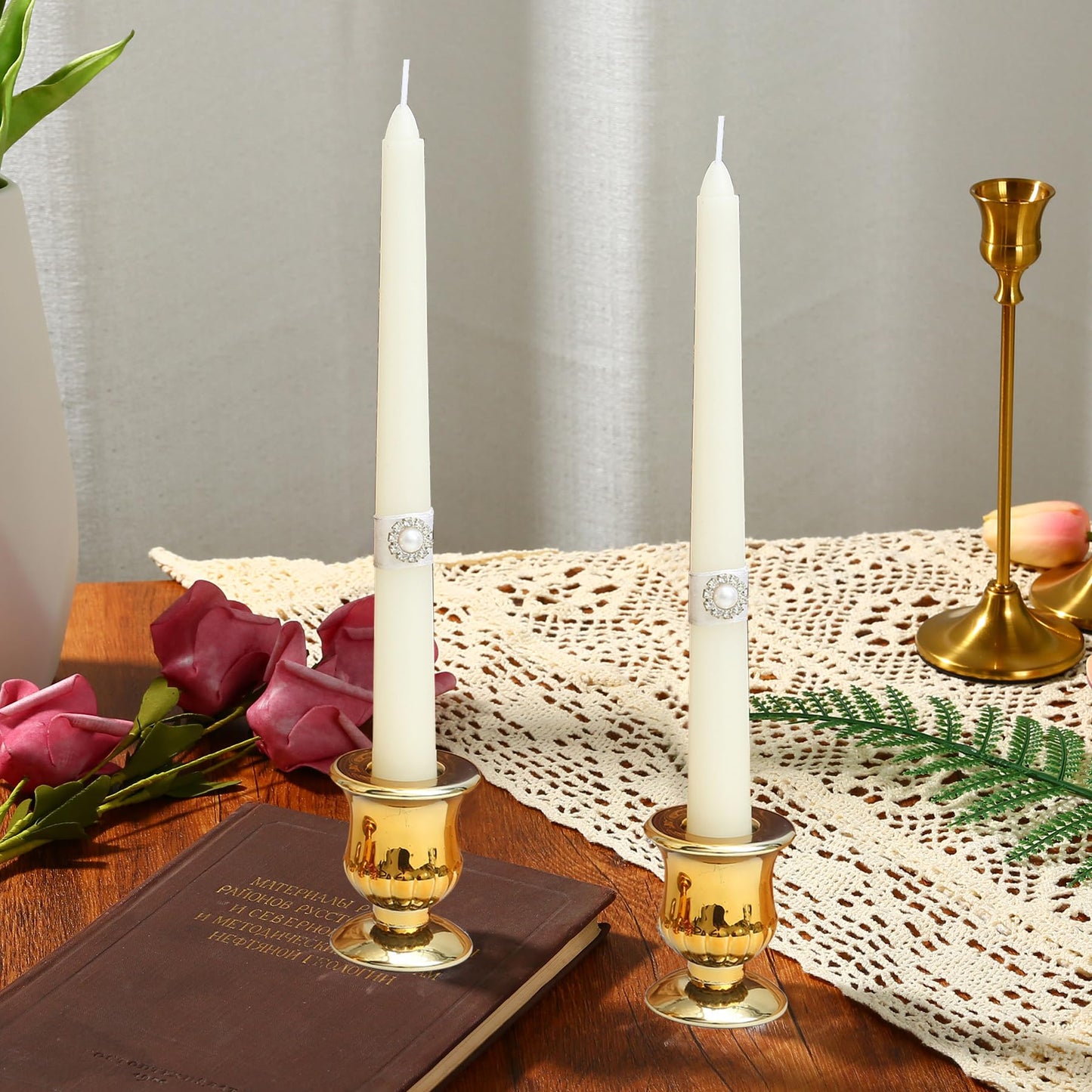 Gold Unity Candle Holder - Glass Candle Holders for Pillar Candles Taper Candles, Glass Candlestick Holders Set of 3, Decorative Clear Glass Candlestick Holder for Wedding Table Dinning Centerpiece