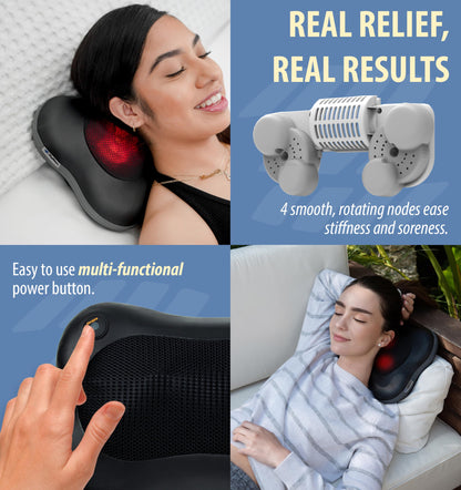 Zyllion Shiatsu Back and Neck Massager with Heat (FSA HSA Eligible) 3D Kneading Deep Tissue Massage Pillow for Muscle Pain Relief, Arthritis, Sciatica, Plantar Fasciitis on Shoulder, Leg, Foot ZMA-13