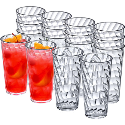 Amazing Abby - Glacier - 18-Ounce Plastic Tumblers (Set of 16), Plastic Drinking Glasses, All-Clear Reusable Cups, Stackable, BPA-Free, Shatter-Proof, Dishwasher-Safe