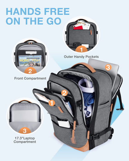 BAGSMART Compression Travel Backpack, 40L Expandable Airline Approved Carry On Backpack with Packing Cubes, Water Resistant Weekender Backpack Fits 17 Inch laptop, Luggage Daypack with Shoe Bag, Grey