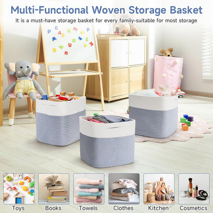 Maxuni Storage Cubes Cotton Rope Woven Baskets for Organizing, 11 Inch Cube Storage Bin, Cotton Rope Square Basket, Storage Baskets for Shelves Organizer, Closet-2Pack