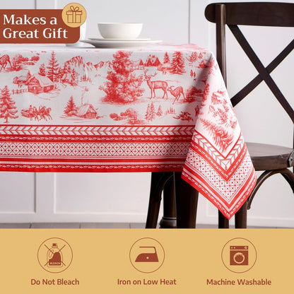 Maison d' Hermine Table Cloth Rectangle Table 100% Cotton 54 x 72 Inches Fall Tablecloth Reusable Everyday Use for Thanksgiving Christmas Decorations Dining Farmhouse Party (Winter Jouy)