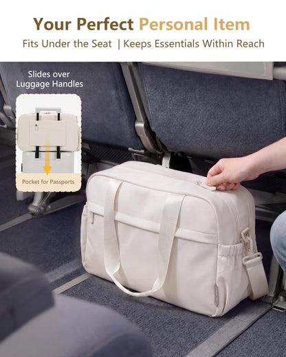 Expandable Duffle Bag for Travel, Carry On Luggage & Gym Bag for Women & Men, Small Personal Item Travel Bag, Overnight Weekender & Tote for Airplane Essentials (Beige)