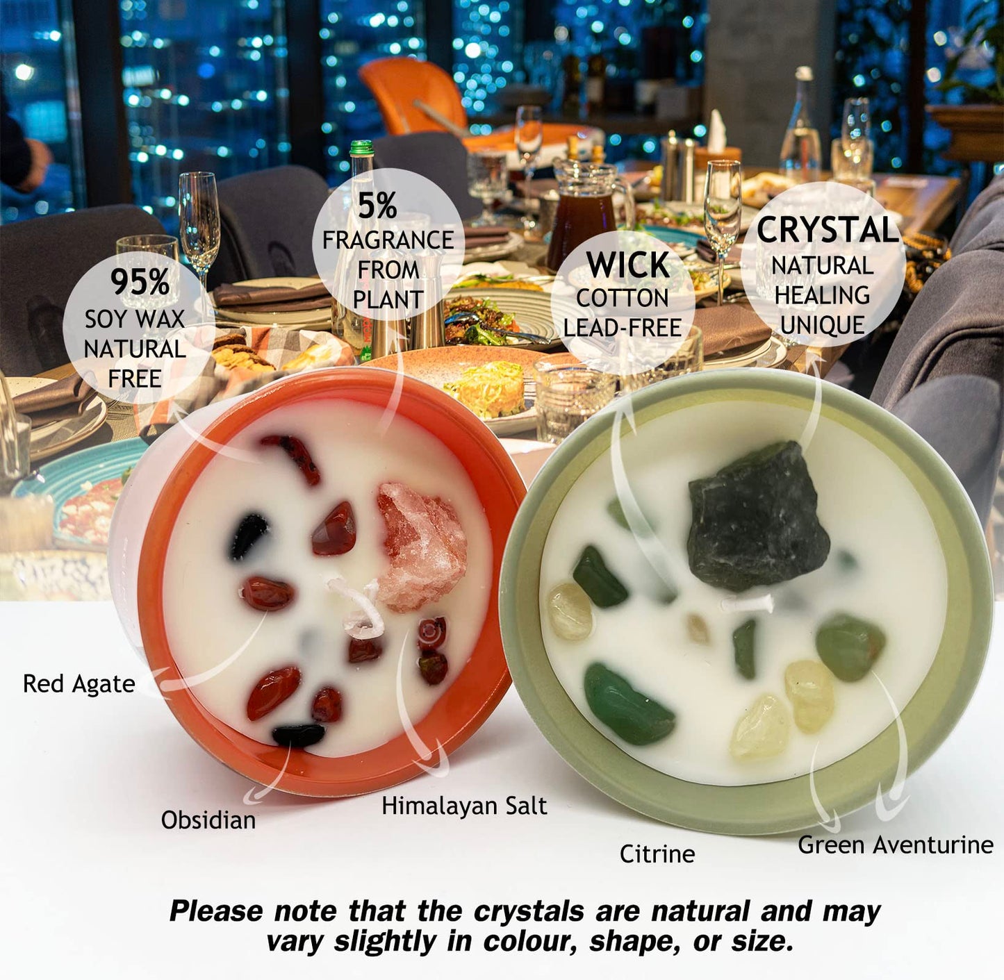 Healing Crystal Candles Chakra Jar Candle Soy Candle Gifts for Women Scented Candle Set 2 Pack Green and Orange