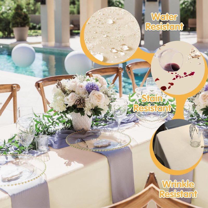 BRILLMAX 8 Pack Beige Tablecloths 60 x 126 Inch for 8ft Rectangle Tables - 150 GSM Polyester Fabric, 15" Standard Drop, Water, Stain & Wrinkle Resistant Cloth Cover for Wedding Banquet Dining Buffet