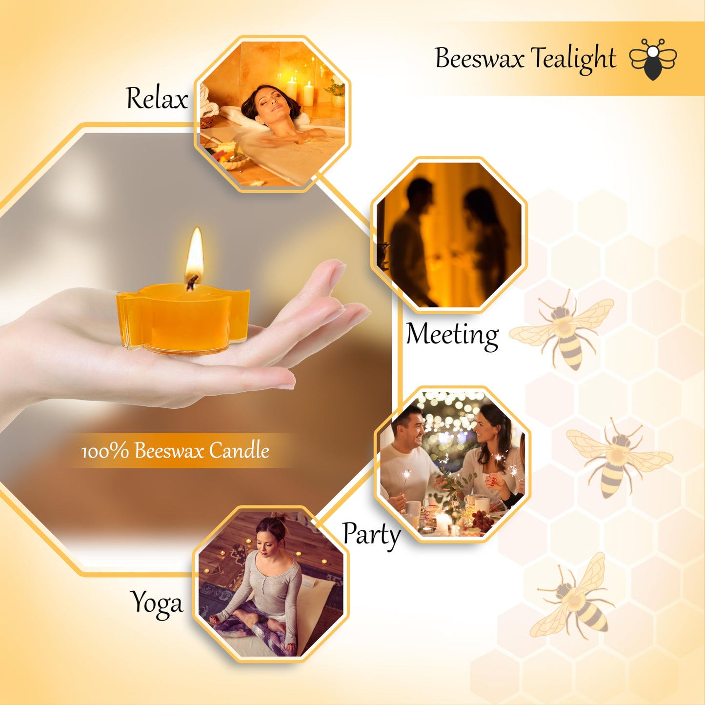 Tealight Candles Bulk Pack - Beeswax Candles 24Pack Tealight Candles Handmade of Pure Beeswax, 4 Hour Burn Time, Clear Cup Beeswax Tea Lights