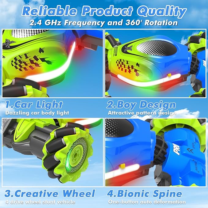 Gesture RC Car 2.4GHz 4WD Gesture Sensing RC Stunt Car Toys for 6-12 Years Old Boys Girls Hand Controlled Remote Drift Twist Offroad 360° Rotation with Lights Music for Birthday Gifts