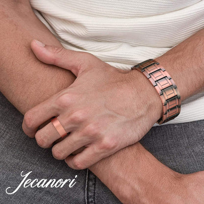 Jecanori 3X Magnetic Copper Bracelet for Men, Ultra Strength Magnetic Bracelet and Copper Ring Jewelry Gift Set with Adjust Tool