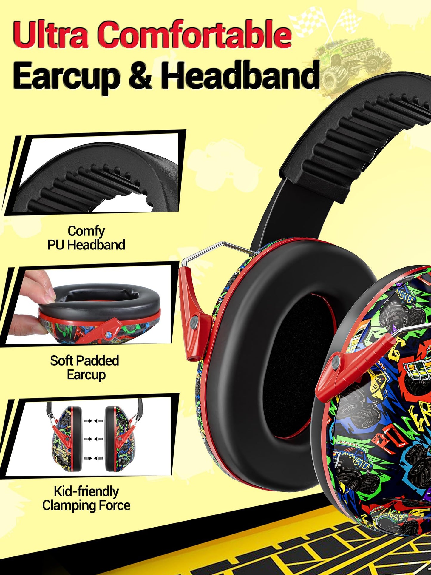 Dr.meter Kids Ear Protection for Monster Jam, 27.4dB Noise Cancelling Headphones for Kids Adults, Adjustable Ear Muffs for Noise Reduction for Airplane, Fireworks, Concerts and Sports Events
