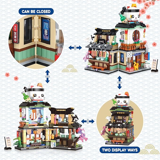 Japanese Street View Izakaya Shop Mini Building Blocks Set MOC Creative Cute Japanese Toys 809 PCS Simulation Architecture Construction Toy Gift for Adults Kids Girls 6-12 Not Compatible with Lego