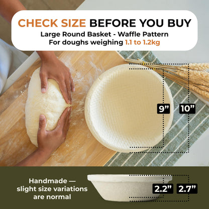 Bulka Large Round 9" 1kg Waffle Banneton Bread Proofing Basket Pressed Wood Pulp, Sourdough Proofing Basket - Non-Stick Brotform Sourdough Bread Baking Supplies, Made in Germany.