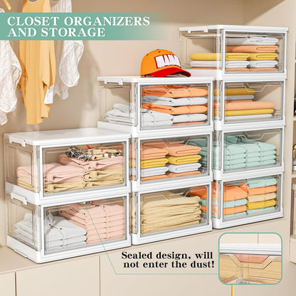 Kmiectse Clear Storage Bins - 4-Tier Stackable Plastic Bins with Lids & Wheels | 23 QT Closet Organizer for Bedroom & Living Room