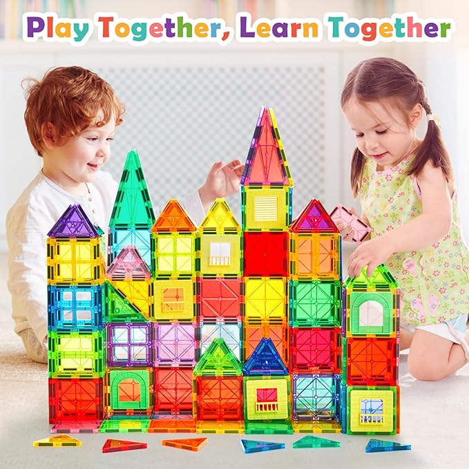 132 PCS Magnetic Tiles Building Blocks with 2 Cars STEM Educational Construction Montessori Toys for Kids Ages 3 4 5 6 7 8 9 Magnet Building Set Gift for Boys Girls