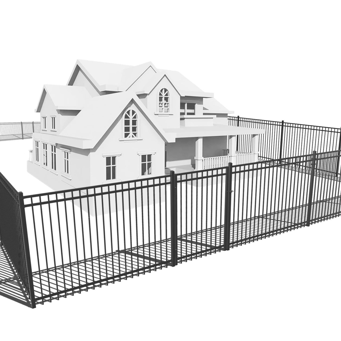 Fencer Wire 52FT Heavy Duty Flat Top Fence Barrier Kit, Anti-Rust Metal Steel Fence with 6FT Height X 6FT Width Panels, with Flat Top Gate, Posts, Connectors, Outdoor Fencing for Yard