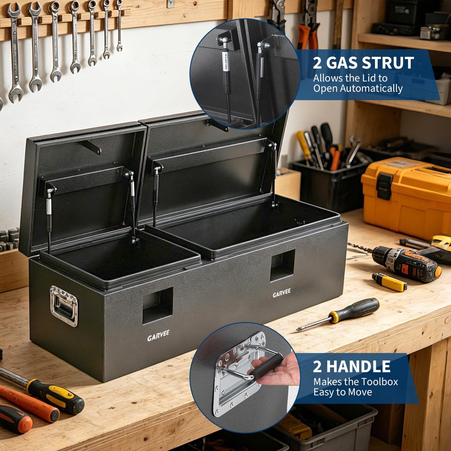 GarveeTech 56 Inch Truck Bed Tool Box, Heavy Duty Steel Truck Tool Box w/t-Handle Latch for Pickup Truck, Utility Tractor, RV, Waterproof Tool Chest for Storage & Organization, 56 × 16× 14 inch