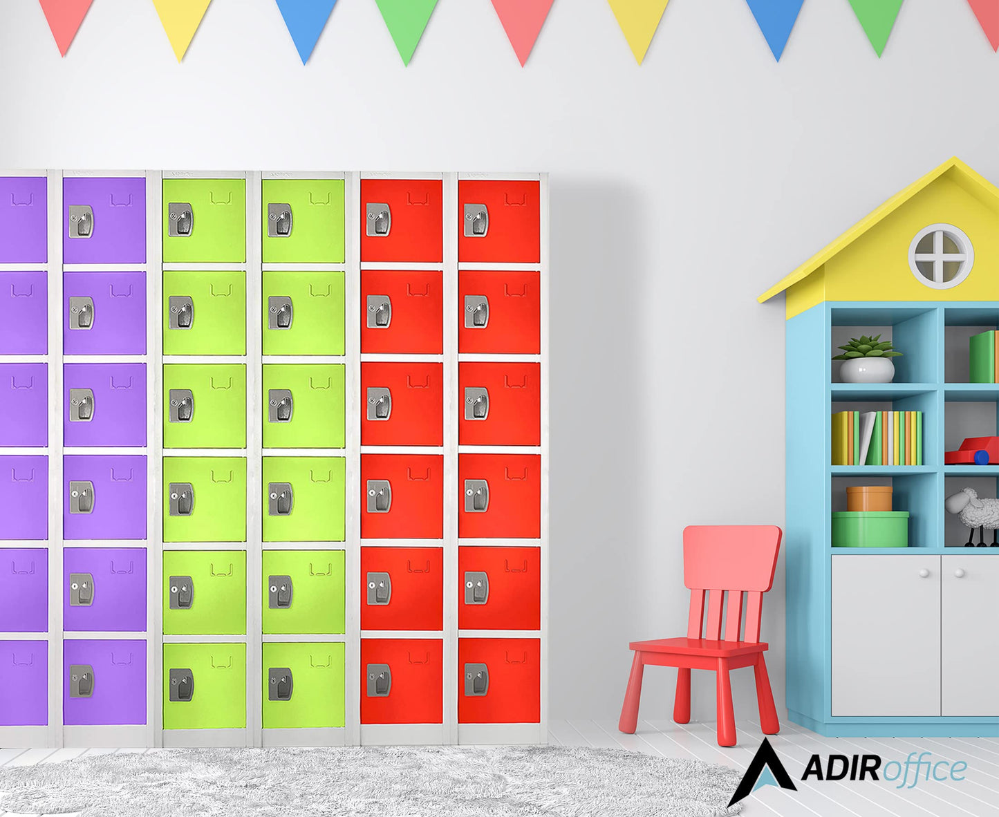 AdirOffice Large School Locker with 6 Doors 6 Hooks Storage Locker for Garage Storage - Office Storage Lockers (6 Door, Green)