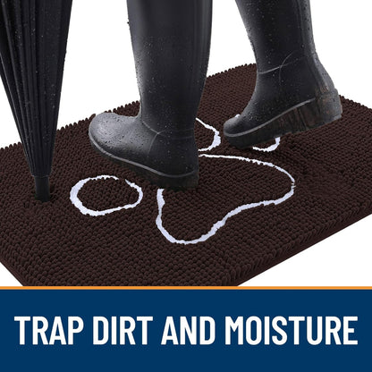OLANLY Dog Door Mat - Absorbent Non-Slip Mud Mat for Paws | 47x24 Inch, Quick-Dry Chenille, Brown