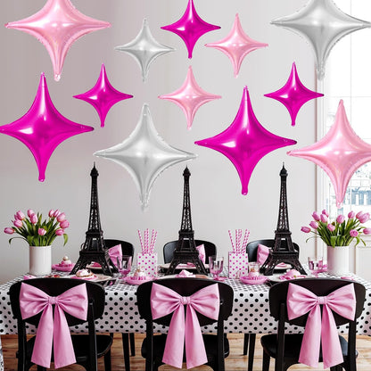 Skiennix Pink Silver Star Balloons - 12 Pcs Foil Balloons | 26-Inch & 10-Inch for Birthday & Anniversary Decor