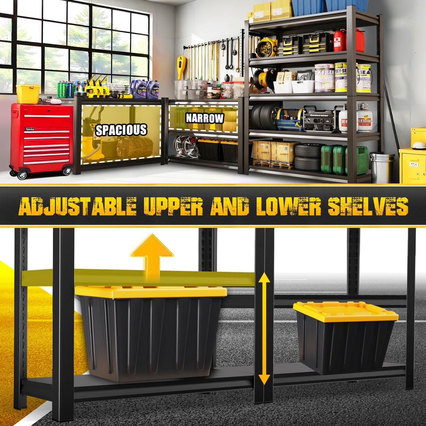 PKDYEZ Garage Shelving Heavy Duty,3000LBS Storage Shelves,Industrial Shelving 5-Tier Adjustable,Garage Storage Shelves,Easy Assembly Storage Shelf for Warehouse,Basement,Office[78" H*46" W*20"]