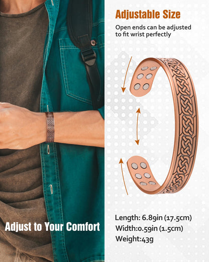 Jecanori Copper Bracelet for Men, 18X Strength Mens Magnetic Copper Bracelets with 3,800 Gauss Magnets