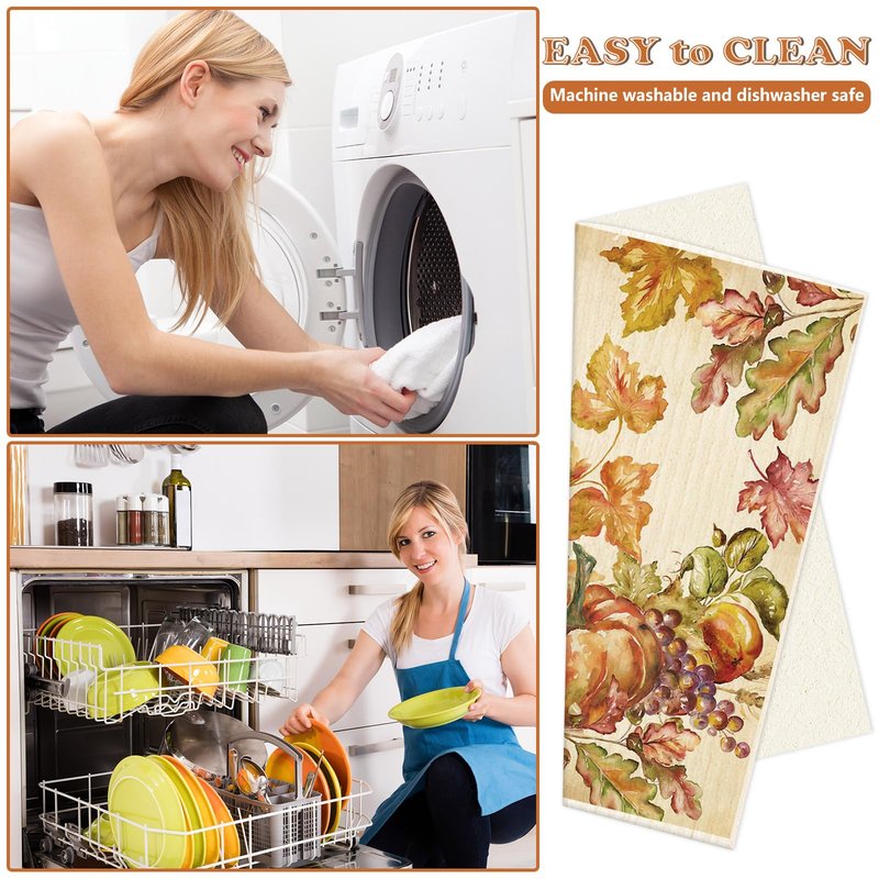 JarThenaAMCS 4Pcs Fall Swedish Kitchen Dishcloth Watercolor Pumpkin Cotton Kitchen Towel Absorbent Dish Towel for Autumn Thanksgiving Home Party Housewarming Cleaning, 7 x 8 Inch