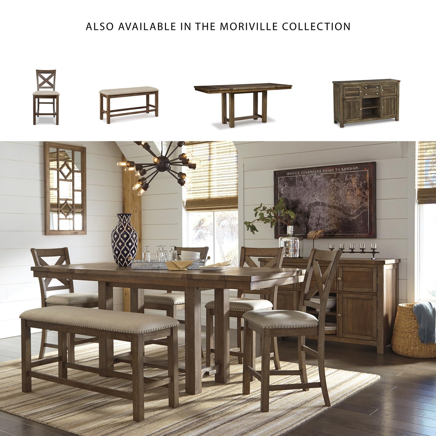 Signature Design by Ashley Moriville Rustic Farmhouse 24.5" Upholstered Barstool, 2 Count, Beige & Brown