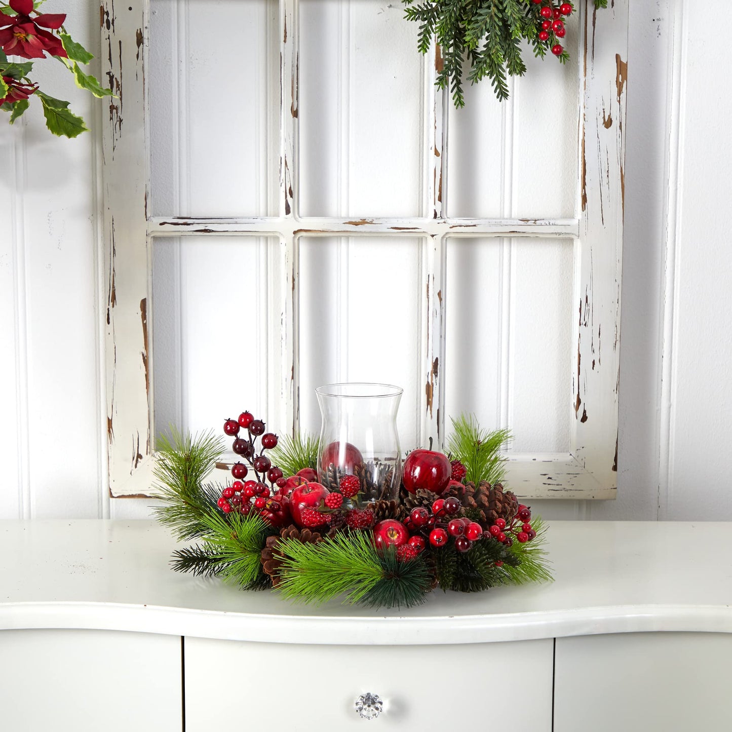 Nearly Natural 4654 Candleabrum Holiday, Red, 17.5x8.5x17.5