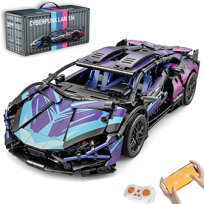 DIY RC Kit - 1280PCS Building Blocks for Adults &amp Kids 1:14 Scale Remote Control Sports Car with LED Lights STEM Building Blocks for Creative Play