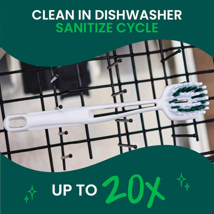 Scotch-Brite Pot + Pan Brush, Durable and Long Lasting Dish Brush with Handle for Scrubbing Stainless Steel, Outdoor Furniture, and Sinks without Scratching, Antimicrobial, and Rinses Clean
