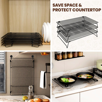 ZHIWUJIA 3 Layer Detachable Collapsible Cooling Racks, 17 * 11 Inch Cooling Wire Rack Stackable Drying Rack Cookie Rack Bread Cooling Rack