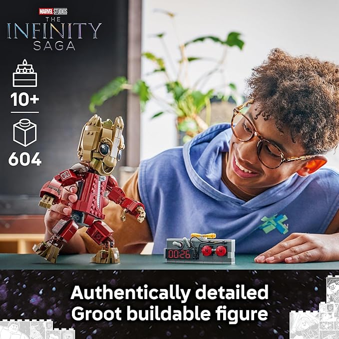 LEGO Marvel Ravager Jumpsuit Groot Building Toy for Boys &amp Girls Ages 10+ - Posable Display &amp Play Figure W/Detonator Device - Gift Idea for Birthdays - 76341