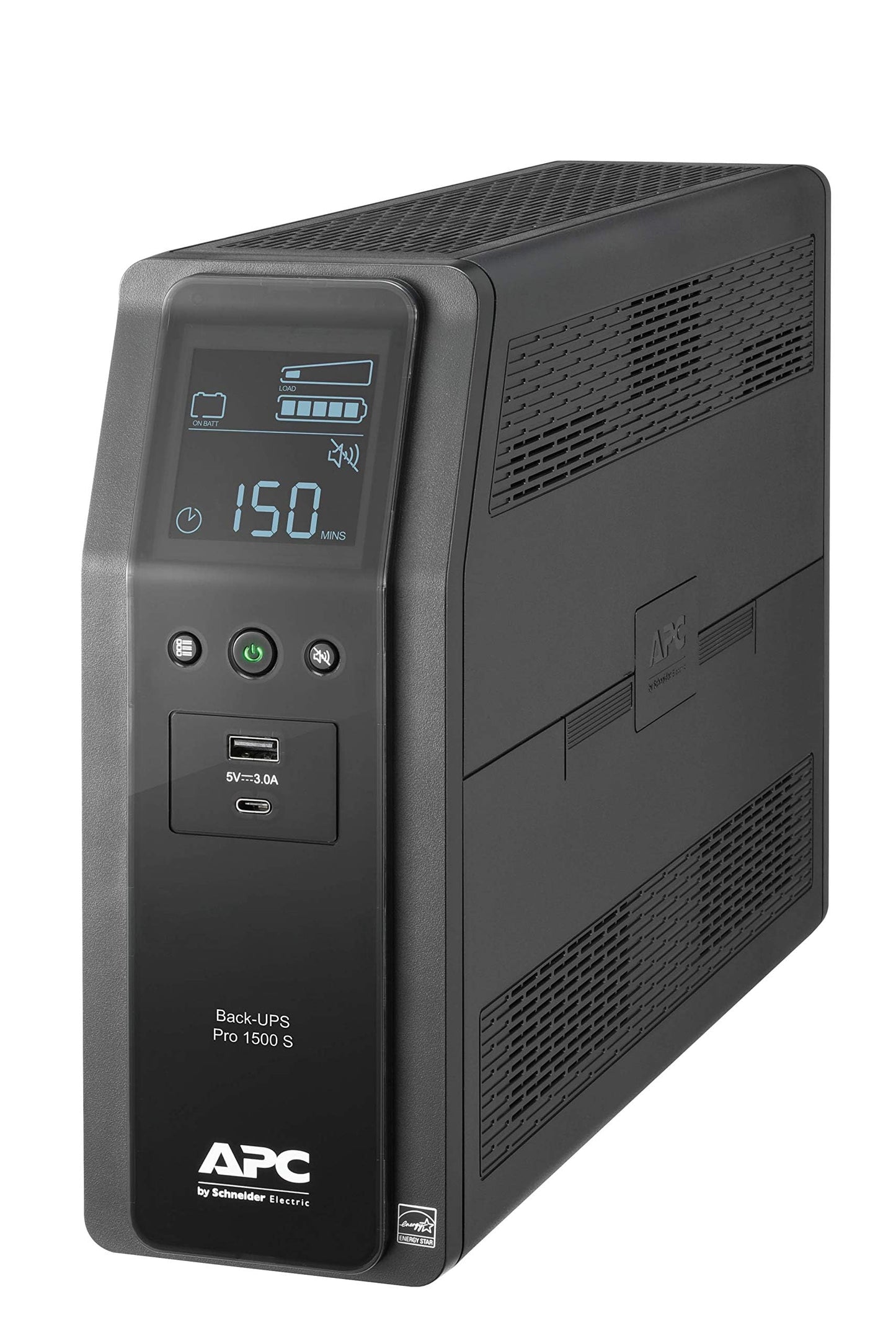 APC Back-UPS Pro Sine Wave UPS, 1500VA/900W, Active PFC Compatible, AVR, LCD, 10 Outlets, USB-C Charging Port | BR1500MS2 Uninterruptible Power Supply for Home Office, PC, Gaming Computers