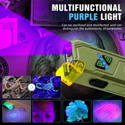Ciwuzxs EDC Rechargeable Flat Flashlight 1000 Lumens White LED/UV/RGB Ambient Signaling Flashlights, Magnetic Clip on Pocket Light for Outdoors, Emergency, Working (1, Green, Compact)