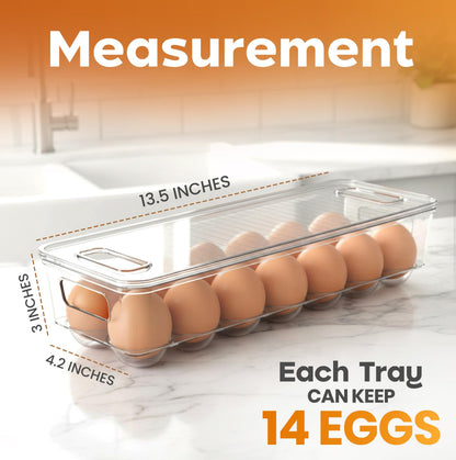 Utopia Home Egg Container With Lid and Handle for Refrigerator Organization- Pack of 2 - Clear Stackable Egg Holder for Kitchen or Pantry Organizers and Storage