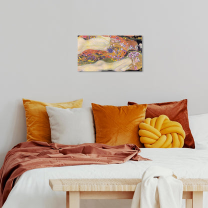 Wynwood Studio People and Portraits Traditional Wrapped Canvas Art - Gustav Klimt - Water Serpents II, Wall Art for Living Room, Bedroom, and Bathroom, 24 in x 16, Pink and Orange Home Decor