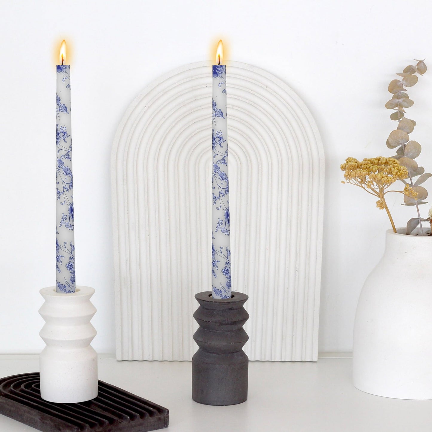 Printed Taper Candles 10 INCH Handmade Candles Unscented Smokeless Candlesticks Blue and White Porcelain Pattern Candle for Home Wedding Dinner Holiday Party