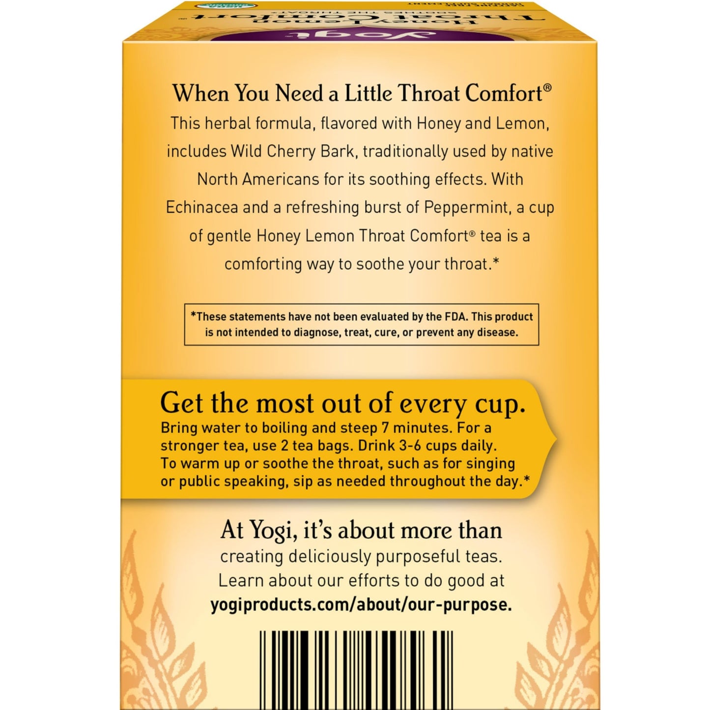 Yogi Tea Honey Lemon Throat Comfort - 16 Bags per Pack (4 Packs) - Soothing Organic Honey Tea - Includes Lemongrass, Peppermint Leaf, Licorice Root, Wild Cherry Bark, Black Pepper & More