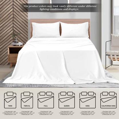 GLAMBURG Cotton Rich Queen Sheet Set - 4 Piece Deep Pocket Bedding Sets Queen with Marrowing - Ultra Soft, Wrinkle Resistant, Quick Dry, Easy Care Queen Sheets - White