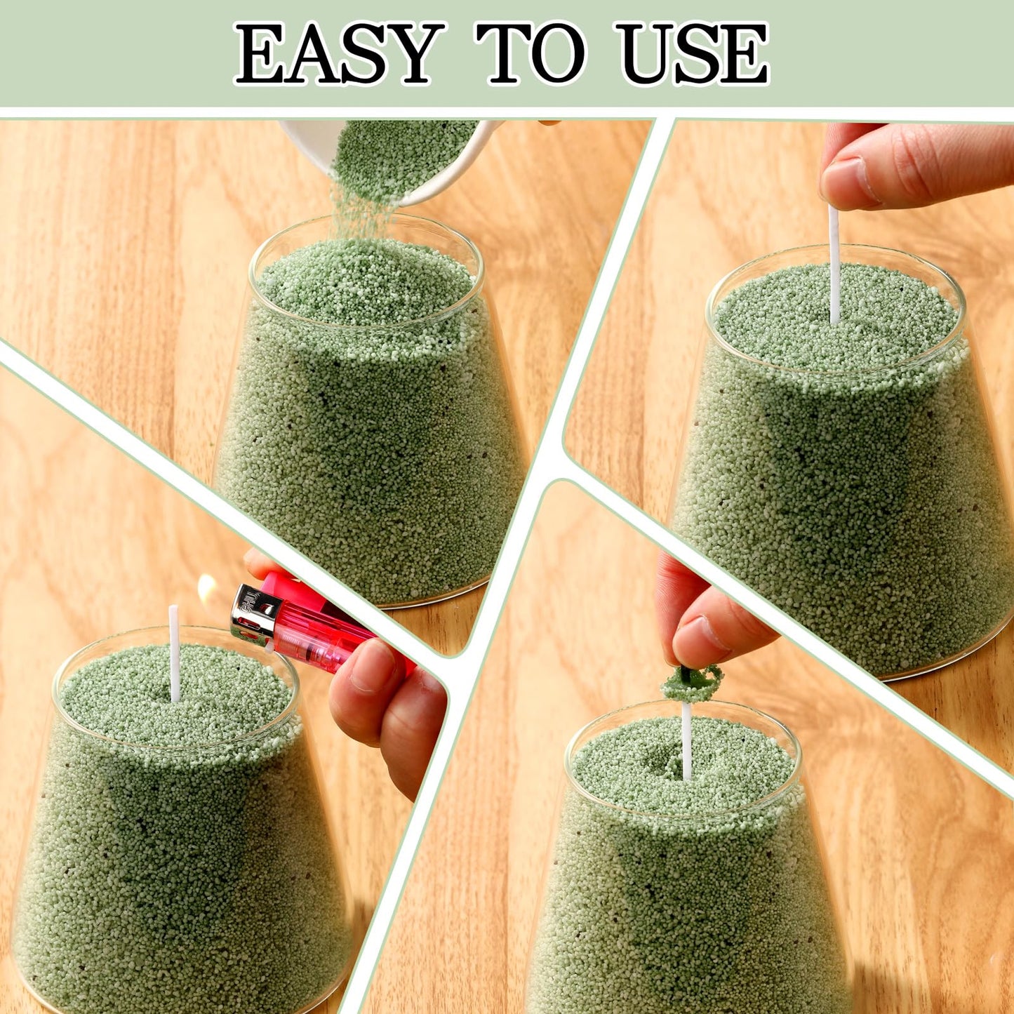 Nuanchu 3.3 lb Candle Sand DIY Pearled Candle Making Kit Included 20 Pcs Wicks and Refillable Beaded Wax Sand Beaded Wax Gift with Wicks Self Extinguish for Home Wedding Party(Green)