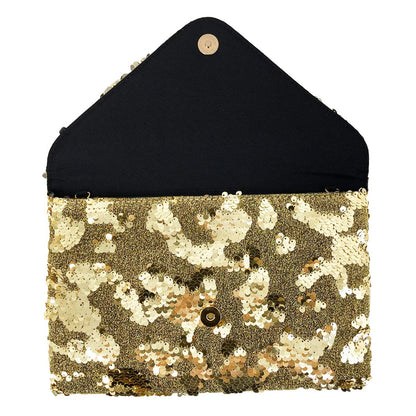 JNB Sequin Envelope Clutch for Women – Flat Evening Bag with Detachable Chain, Snap Closure, Fabric Lining, Interior Zipper Pocket, Lightweight Sequin Purse for Parties and Special Events (Black)
