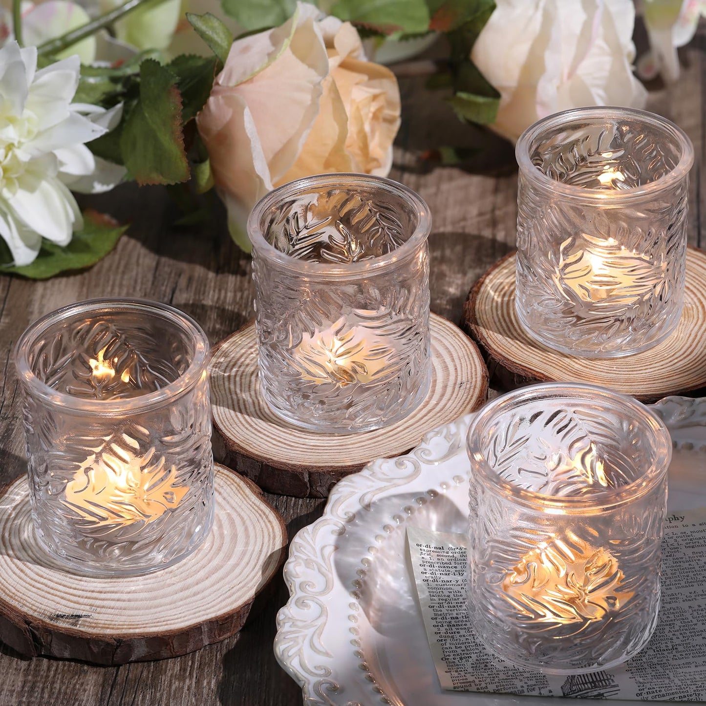 HAVITI 24 pcs Clear Votive Candle Holders, Glass Candle Holders for Home Decor, Tea Light Candle Holder for Wedding Table Centerpiece Decor
