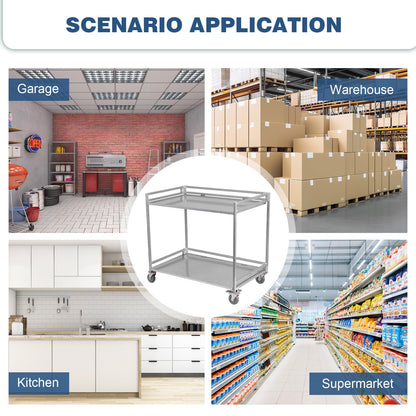 Metal Cart on Wheels 660 lbs Capacity, 2‑Shelf Folding Stainless Steel Cart with Handle, Metal Rolling Cart with Wheels, Rolling Metal Cart for Warehouse Garage Home – 39"x36"