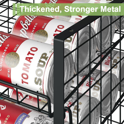 JKsmart 2-Tier Stackable Can Rack Organizer for Pantry, Adjustable Can Dispenser Holds Up to 62 Cans, Can Storage Holder for Various Ounces of Canned Food Soda Drinks, Black, 2 Pack (Petent Pending)