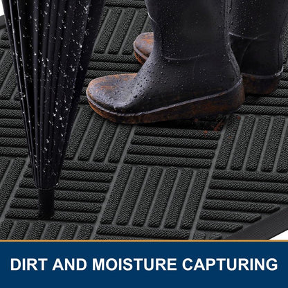 Smiry Front Door Mat Outside Entrance, Heavy Duty Outdoor Indoor Natural Rubber Doormat, Non Slip, Trap Dirt and Moisture, Easy Clean, Low Profile Patio Porch Entryway Mat, 29.5x17, Black