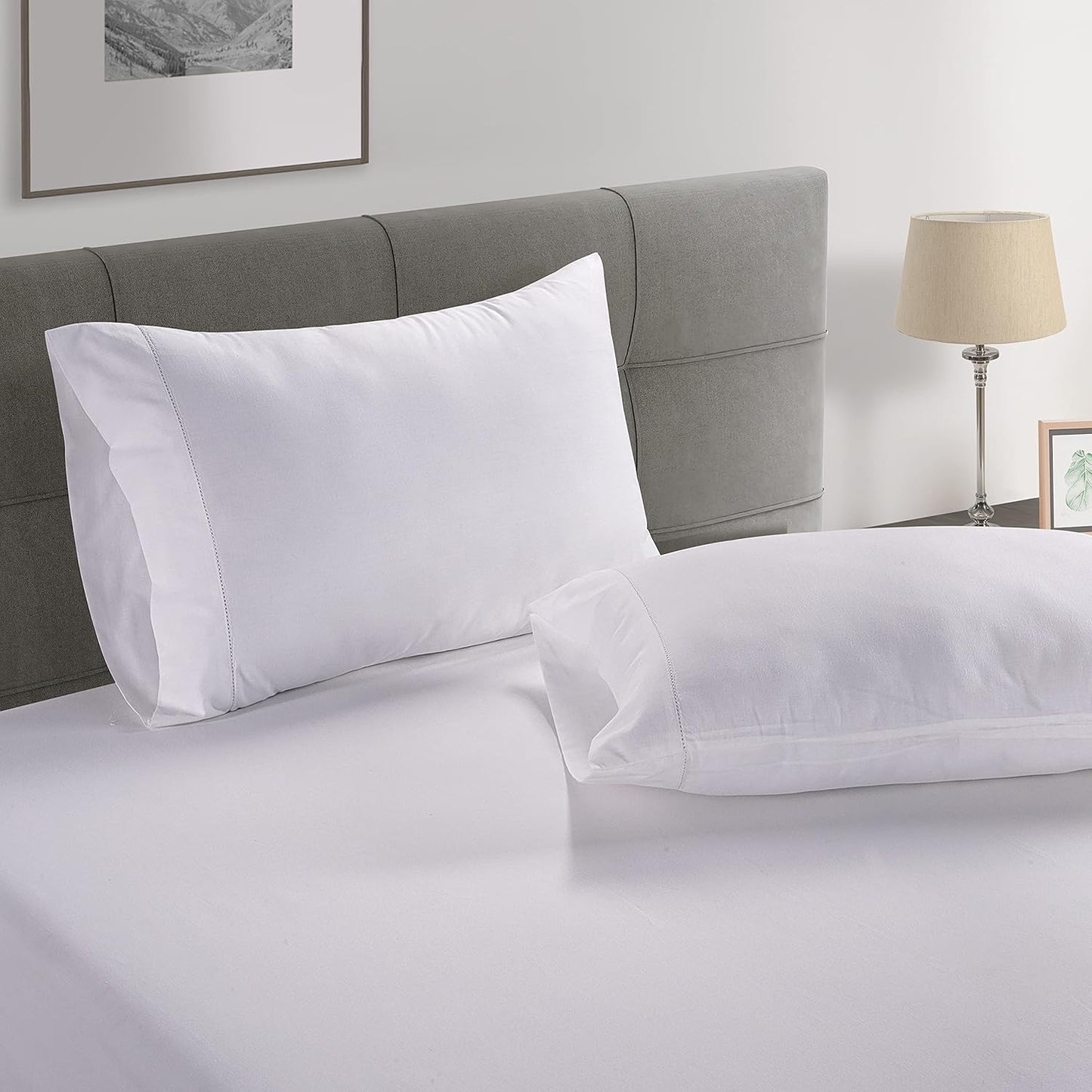 LANE LINEN 100% Organic Cotton King Sheet Set - Breathable Luxury Bedding, 4-Piece White Set with 15" Deep Pockets