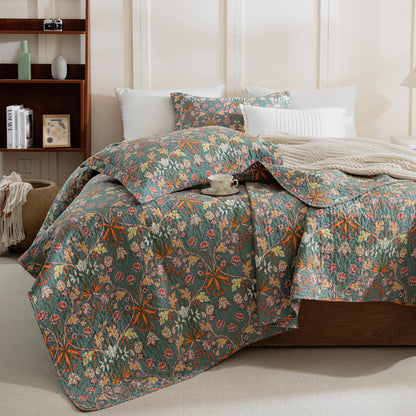Lady Ann 100% Cotton Floral Quilt Sets Queen - Vibrant Paisley Flowers Pattern Plant Botanical Printed Quilted Bedspread & Coverlet Set, 3 PCS Lightweight Extra Soft Queen Bedding Sets All Season